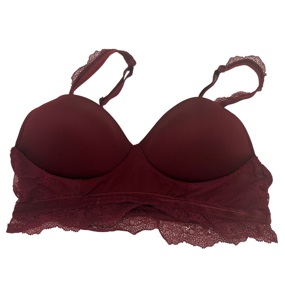 Victoria's Secret Maroon Padded Demi Wireless Lace Bra Size Large